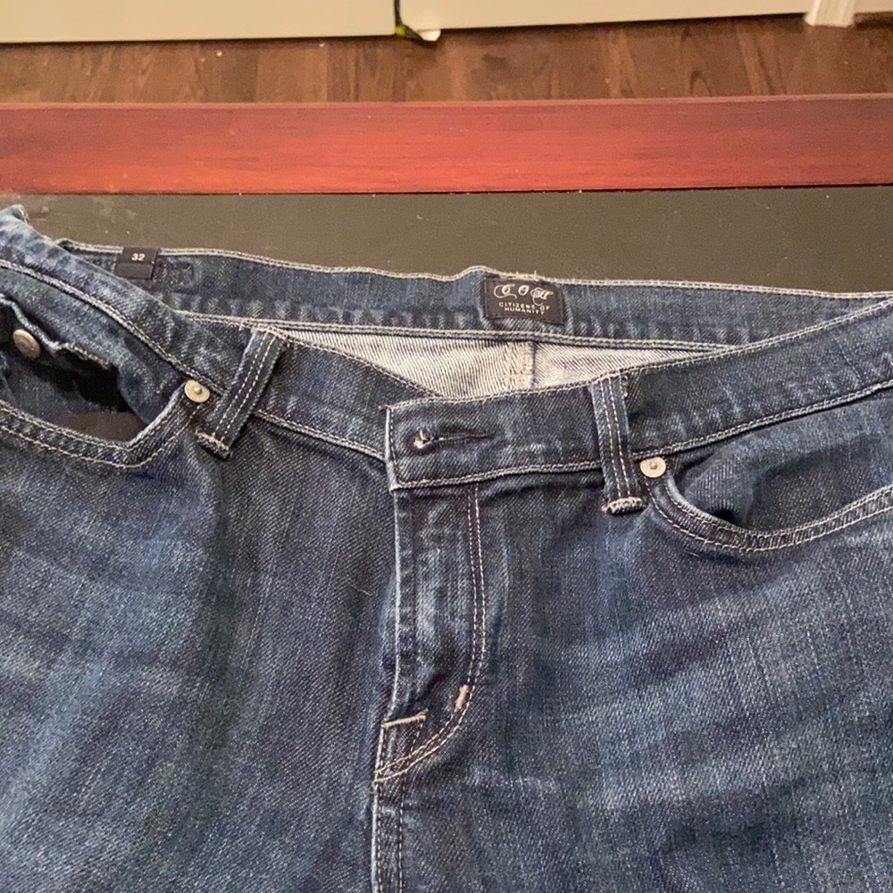 Major declutter.  Blue bootcut Citizens of Humanity jeans